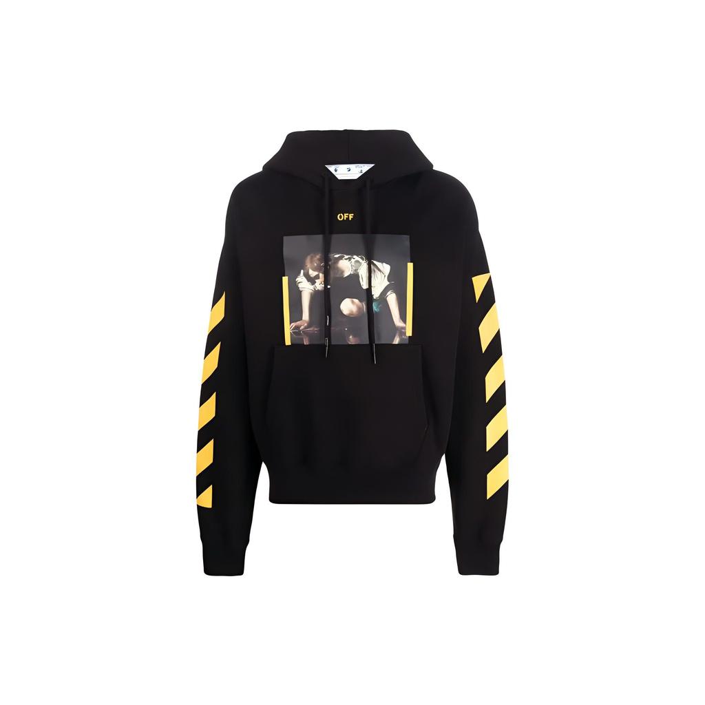 Off-White Caravaggio Print Hoodie Black/Yellow Men Tops OMBB037C99FLE0111018