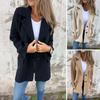 Women Woolen Coat Lapel Long Sleeve Single Breasted Mid-length Coat with Side Pockets