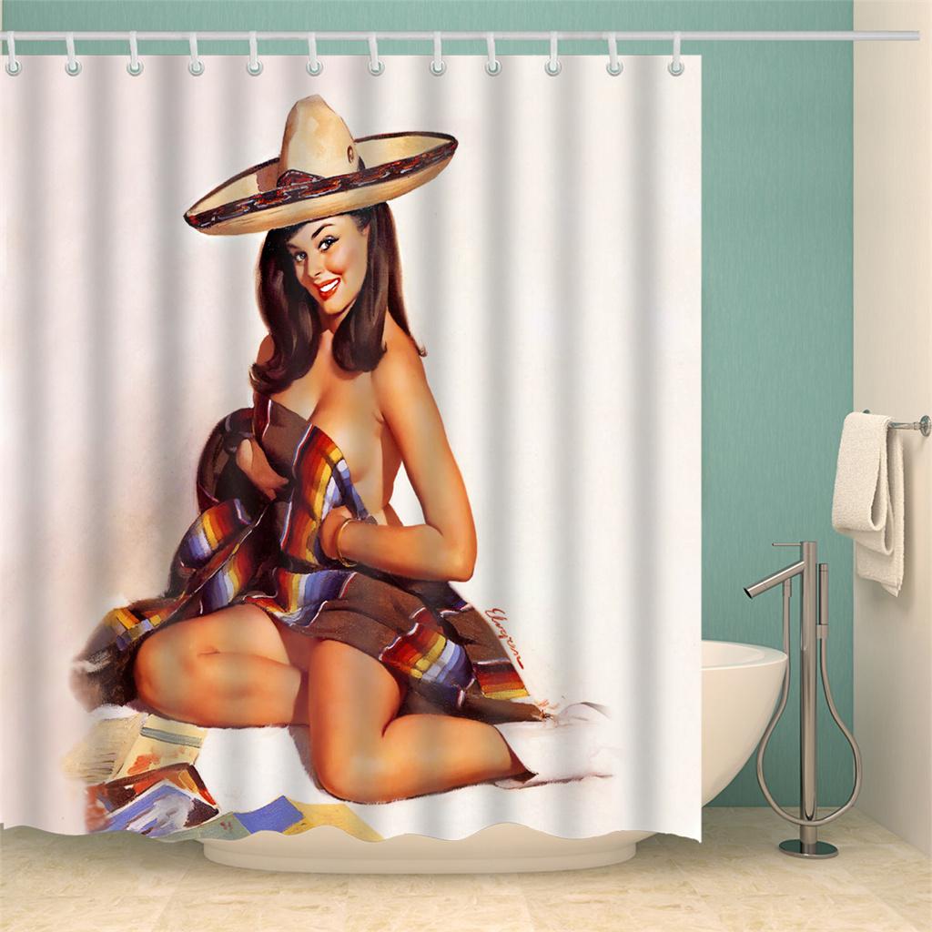 Customized Anime Sexy 3D Printed Shower Curtains Vintage American Girl Beauty Waterproof Polyester Decor Bathroom Curtain