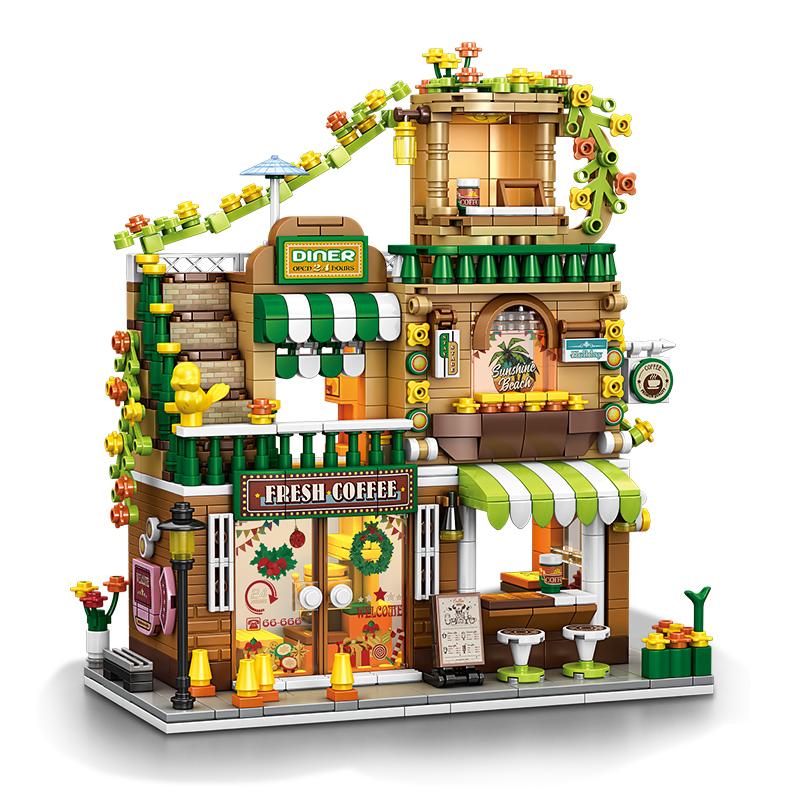 Urban Series Building Blocks Street View Cafe House Model Miniature Architecture Desktop Decor Gift for Boys Girls Kids Toys