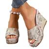 High-heeled Slippers Women's Summer New One-word Fish Mouth Slippers Wedge Heel Muffin Cold Slippers