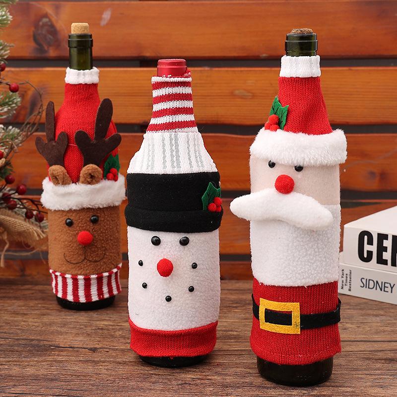 Kitchen Supplies Creative Flannelette Elderly Wine Bottle Cover, Snowman Wine Bottle Bag, Christmas Decoration, Knitted Cartoon Wine Bottle Cover