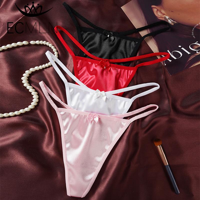 Женские сексуальные трусики-стринги, атласные трусики с Т-образной спинкой, бесшовные трусики-стринги с низкой талией, бикини-трусы