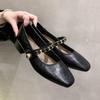 Square Head Shallow Mouth Single Shoes Women's New College Versatile Low Heel Small Leather Shoes Spring and Autumn Mary Jane Women's Shoes