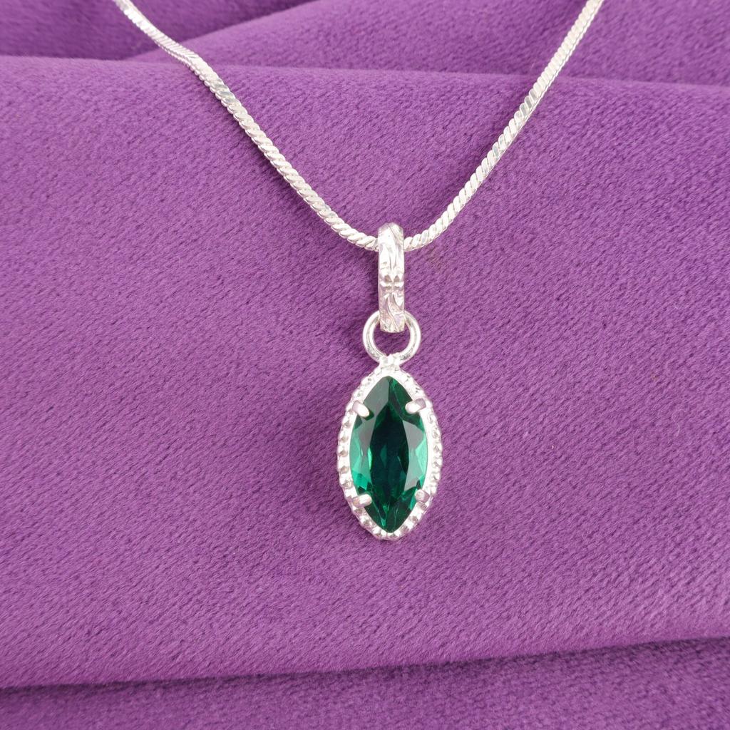 Green Emerald Stone 925 Sterling Silver Birthday Gift Wedding Pendant Jewelry PP-59-9