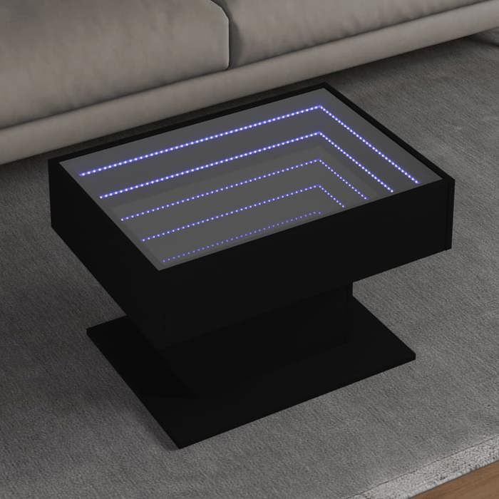 VidaXL Coffee Table with LED Black 70x50x45 Cm Engineered Wood, Side Table, Living Room Table, Side Table, End of 847533