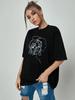 Women's Black Casual Round Neck Short Sleeve Print T-shirt