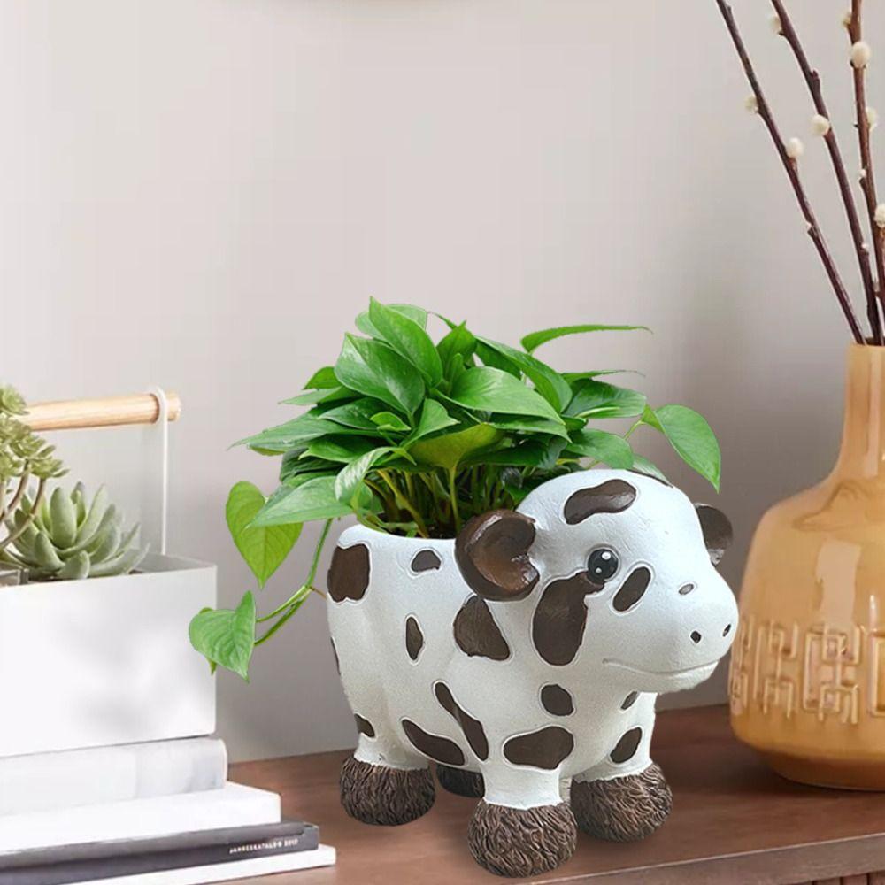 Home Decoration Resin Cow Planter Cute Exquisite Animal Plant Pot Creative Funny Flowerpot Tabletop