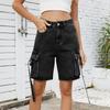 Women's Fashionable Solid Color Pocket Workwear Denim Casual Five Quarter Shorts