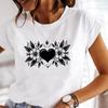 (Asian Size) T Shirt Printing Love Heart Female Women Tee Top Clothing Casual Flower Fashion Short Sleeve Print Lady Graphic T-shirts