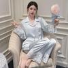 Women's Light Luxury Ice Silk Pajamas, Spring/Summer, Long Sleeve Satin with Lace.