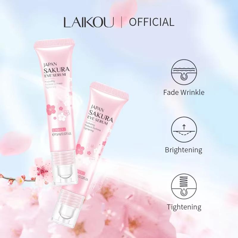 LAIKOU Sakura Eye Serum Eye Roller Massage Hyaluronic Acid Skin Care Eye Bags Cream Moisturizing Dark Circles 15ml