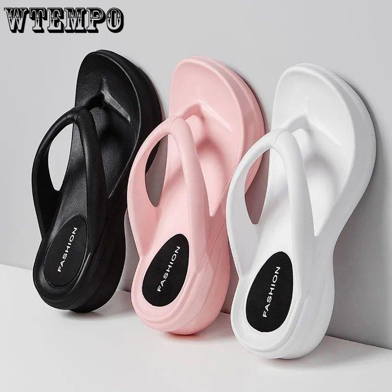 6cm Flip-flops Anti Slip High Heel Slippers Women's Slope Heel Thick Sole Slippers Summer Beach Shoes Fashionable and Comfortable