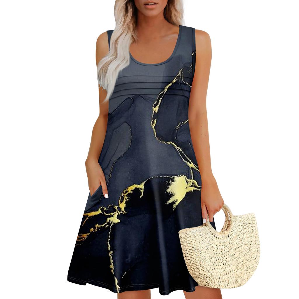 Womens Summer Dresses Loose Sleeveless Sundresses Dress With Pockets