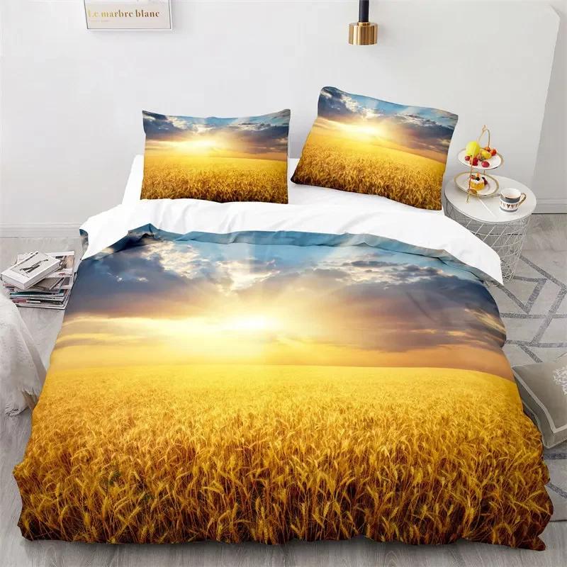 Gold Wheat Field Duvet Cover Natural Scenery Print Bedding Set Microfiber Twin Queen King Comforter Cover For Kids Adults Decor