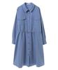 Casual Midi Length Military Shirt Blue [Green Parks] Dress, Dress, Women's,