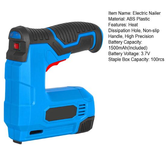 1 Set Electric Nailer 1500mAh High Precision Heat Dissipation Hole Rechargeable Non-slip Handle Straight Nail Stapler Carpentry Tool