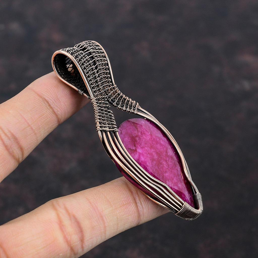 Faceted Kashmir Ruby Pendant Copper Wire Wrapped Pendant Genuine Gemstone Pendant Kashmir Ruby Copper Jewelry Gift For Mom Handmade Pendant