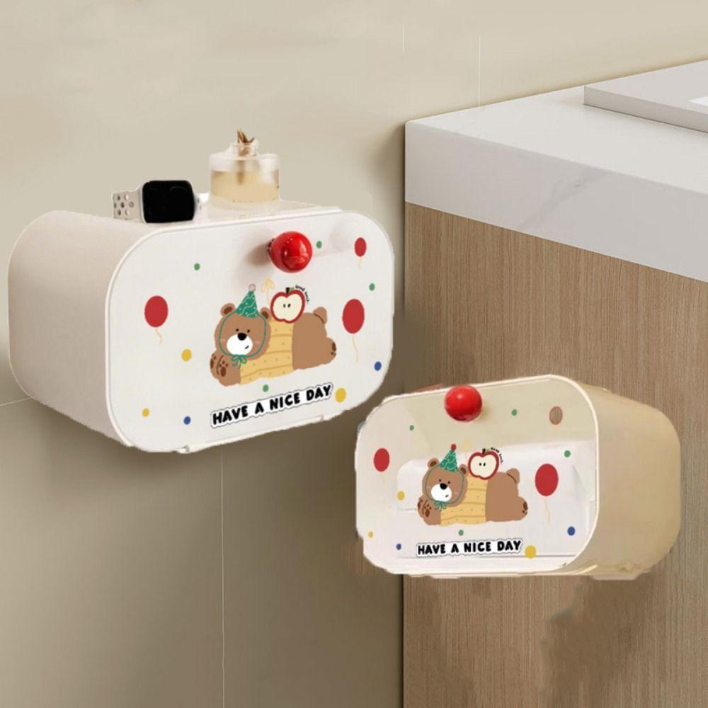 No Punching Wall Mounted Tissue Box Plastic Paper Towel Box Creative Cartoon Tissue Holder Kitchen
