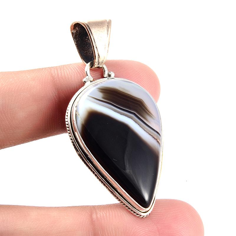Natural Montana Agate Gemstone 925 Sterling Silver Two Tone Pendant 1.8'' Q2b32