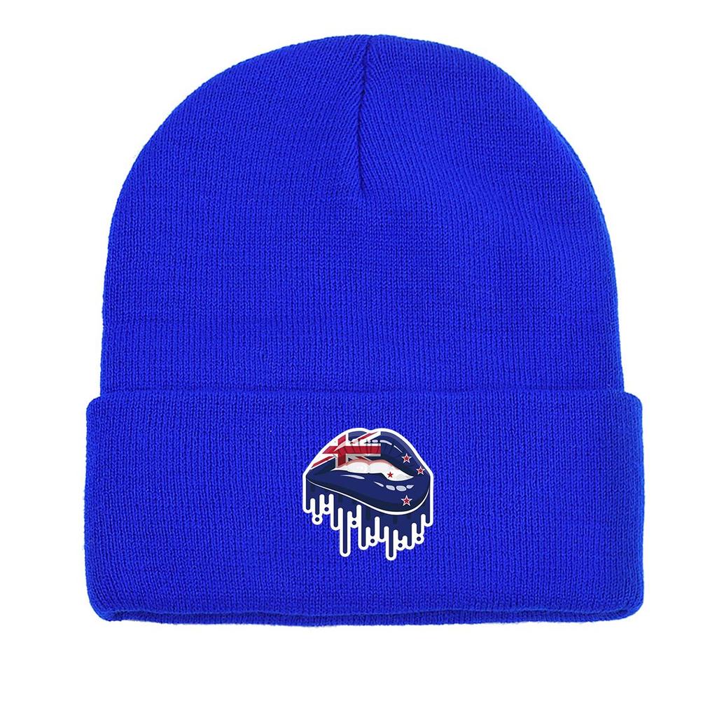 Lip Flag of New Zealand Warm Knitted Cap Beanie, Patriotic Man Cap Elastic Slouchy Solid Pompom Beanies Knit Hat Beanie
