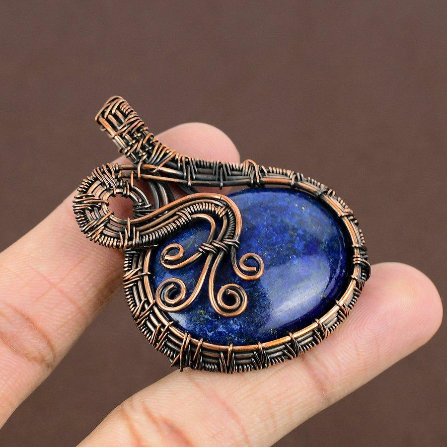 Lapis Lazuli Handmade Copper Wire Wrap Jewelry Pendant 2.21" l9D14