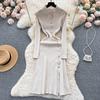 Autumn Women Vintage Single Breasted Knitted Sweater Sheath Dress Fashion Polo Collar Party Dresses