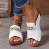 Large Size Metal Decoration Slope Heel Thick Bottom Slippers Women Fish Mouth One Word Beach Sandal Slippers
