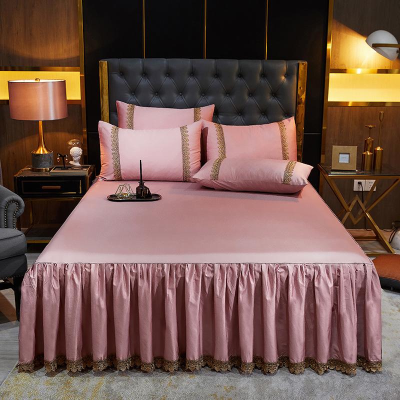 Атлас в европейском стиле 60-х годов, длинноволокнистый хлопок, кружевная юбка-кровать, трехсекционное хлопковое нескользящее покрывало, комплект из трех предметов 1,5 M1,8 M