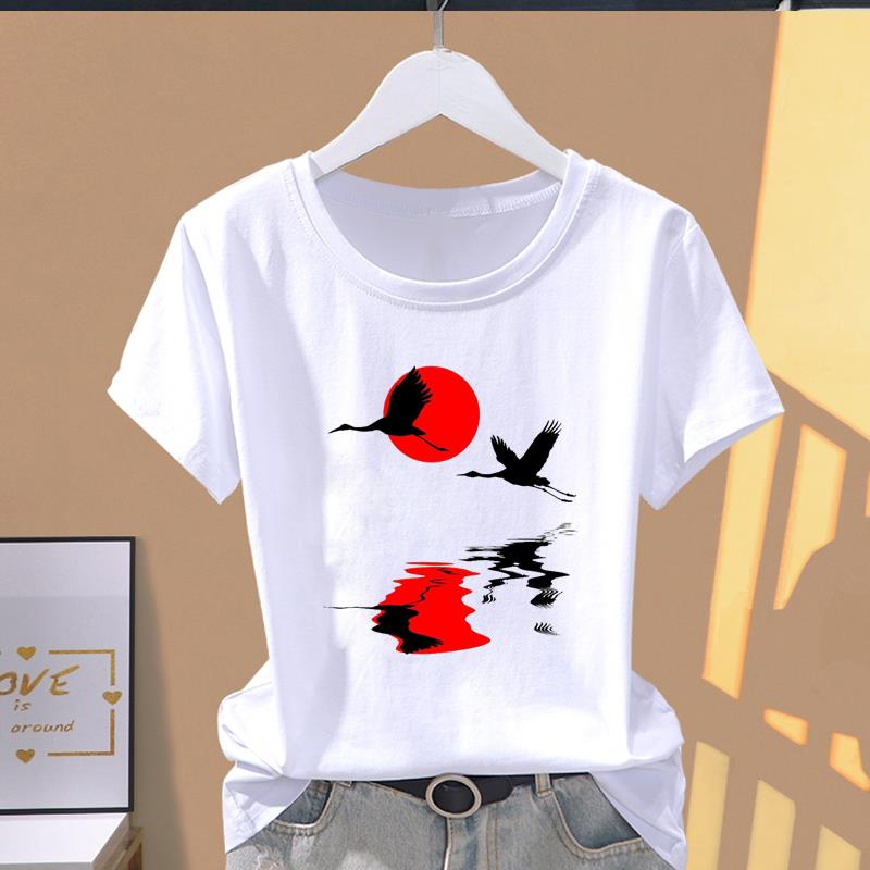 (Asian Size) Graphic Tee Casual T Clothing Print 90s Trend Watercolor Female Casual Women's Top Fashion Short Sleeve T-shirt