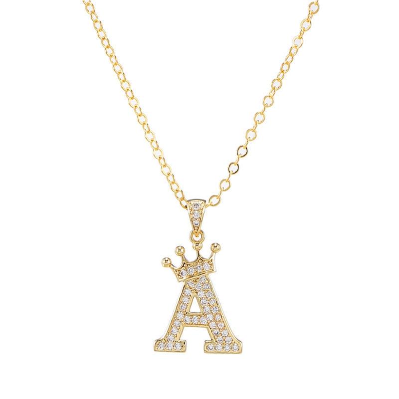 Zircon Crown Necklace New Necklaces Fashion Women's Necklace Pendant Simple English Letter Necklace