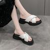 Versatile Beach Shoes 2025 Summer New Solid Color Thick Sole Outer Wear Korean Version Simple Small Height Black Slippers