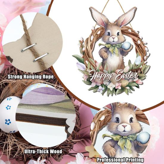 Yousheng Easter Welcome Door Sign Gnome Bunny Flower Egg Door Hanging Sign Front Door Hanger Wooden Spring Holiday Decorative Wall Plaque