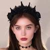 Women Headband Crown Lace Decor Hair Hoop Halloween Dark Style Elastic Headwear Versatile Hair Accessory