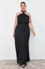 Women's Fashion New Plus Big Size Dress Black Halter Neck Satin Maxi Dress