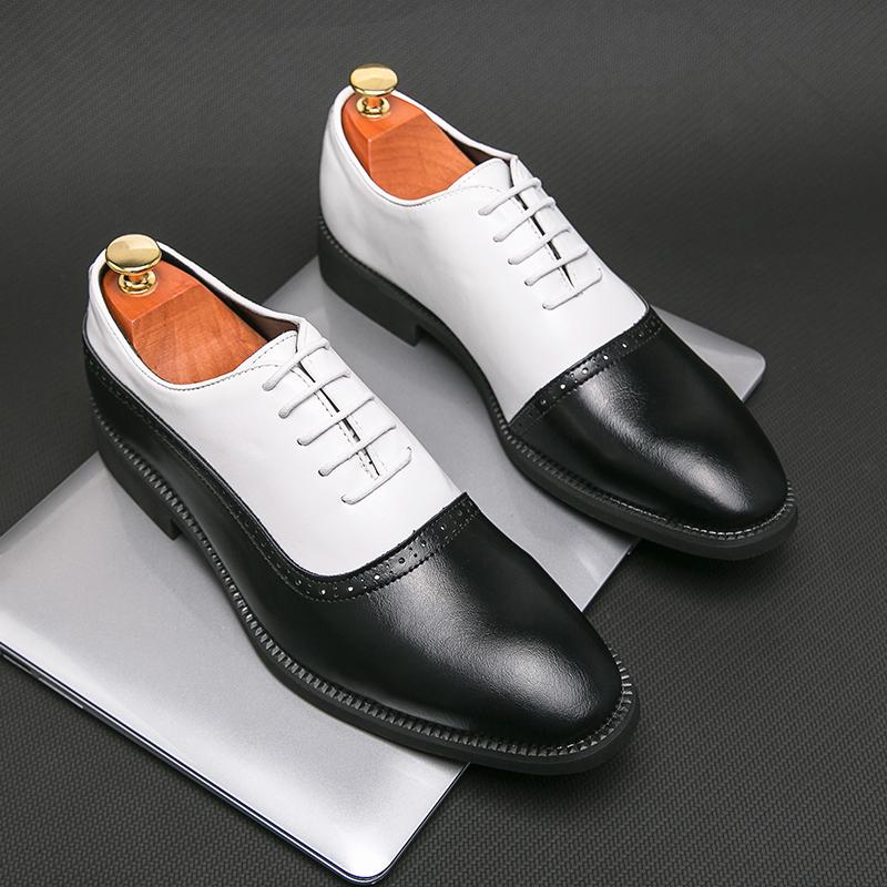 Fashion Business Classic Evening Dress Shoes Men's Black White Derby Leather Shoes Brogue Lace-up Casual Wedding Shoes Formal Male Shoes