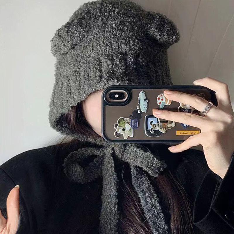 Winter Women'S  Hat Cute Bear Earmuff Hat Plush Warm Solid Color Hat