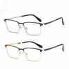 Stainless Steel Square Frame Anti-Blue Light Reading Glasses with Leather & Craft Laser Dot Design