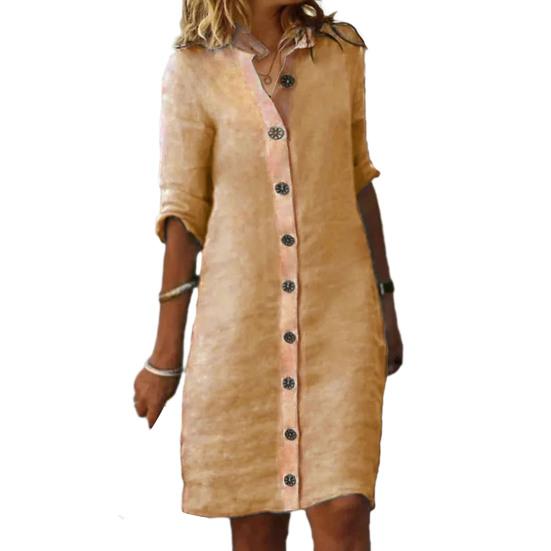 Women Summer Midi Dress Lapel Half Sleeve Solid Color Single-breasted Soft Breathable Buttons Lady Knee Length Dress