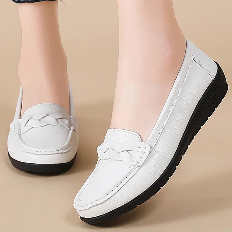 Women Shoes Soft Leather Women's Loafer 2025 New Flats Slip On Casual Shoes Flat Shoes Women White Footwear Zapatos De Mujer