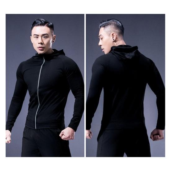 Men Full Zip Hoodie Quick-Dry Sweatshirt with Reflective Strip Zipper Sports Jacket Hoodie for Running Fitness Golfing