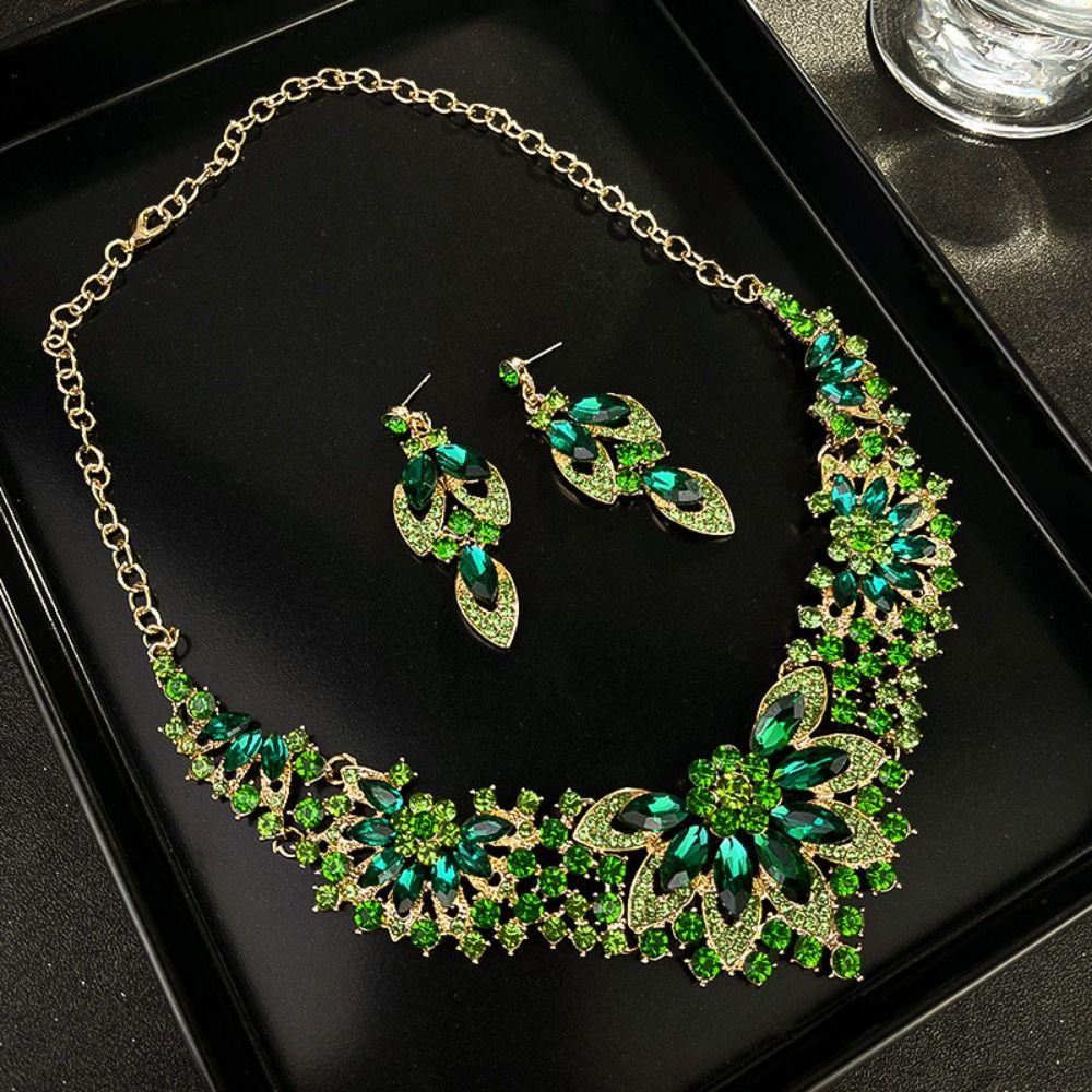 Shining Rhinestone Jewelry Set Crystal Crystal Necklace Set Bridal Necklace Earrings Set  Banquet