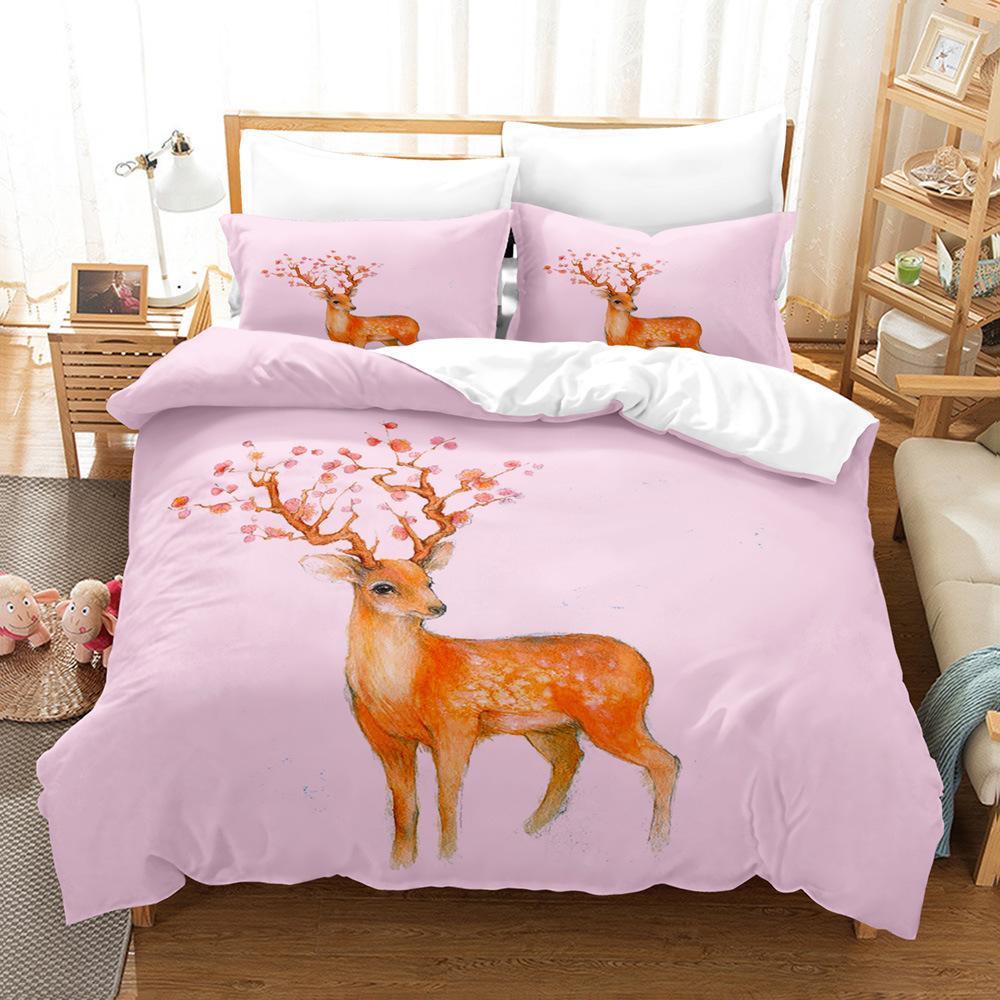 Home Bedding Single Double Bed Full Size Deer Print Pillowcase and Quilt Cover Bedding Home Decoration Bedding Large Bed Quilt Cover Full Size