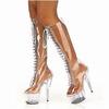 15Cm High Heel Transparent High Boots, Pole Dance PVC Front Strap COSPLAY Club High Heel Boots YKC