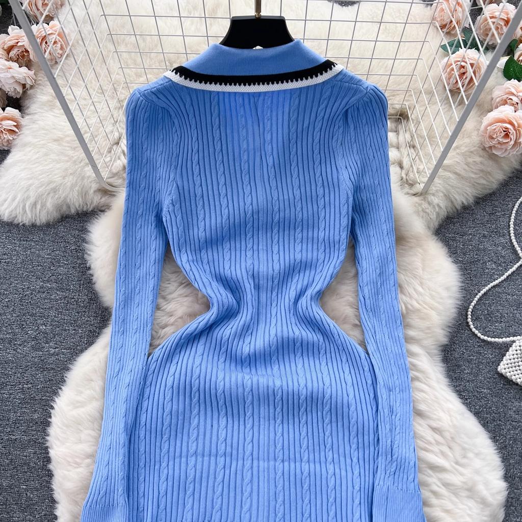 Fashion Autumn Winter Long Sleeve Knitted Maxi Dress Women Elegant Embroidery Pockets Long Sweater Dress Vestidos