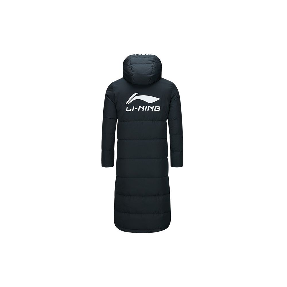 Li Ning Badminton Series Sports Warm Long Hooded Down Jacket Winter Men Outerwear Black AYMR495-1