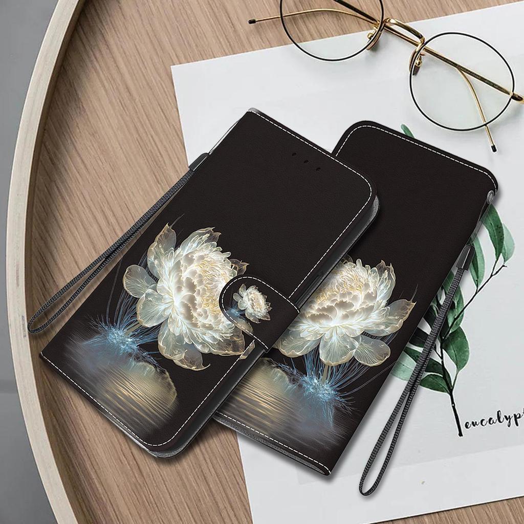 3D Abstract Art Painting Black Gold Rose Flower Leather Phone Wallet Case Book Stand For iPhone Girls Magnetic Card Flip Cover Bag AVE