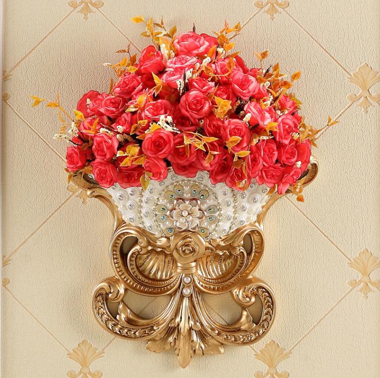 Роскошные настенные вазы из смолы с бриллиантами, искусственные горшки для цветов, поделки, украшения для дома, гостиной, ТВ-фона, настенная роспись