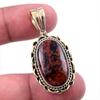 Natural Mahogany Obsidian Gemstone 925 Solid Silver Two Tone Pendant 1.50'' D9s85