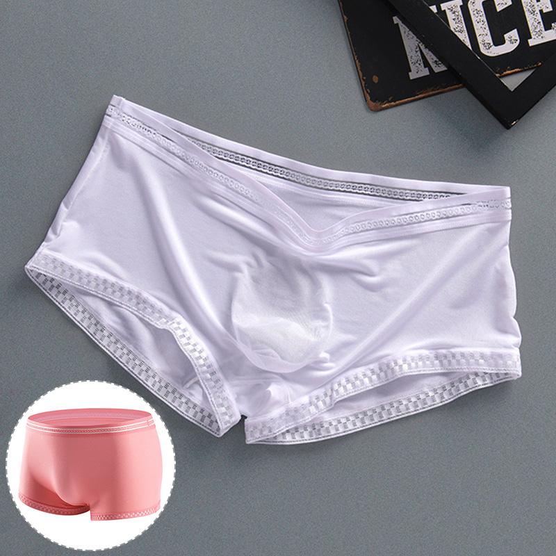 1PC Soft Solid Color Ice Silk Translucent Men's Underwear Male Shorts Breathable
